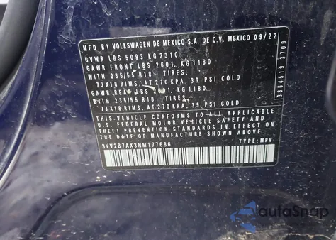 2022 Volkswagen Tiguan 2.0T Se from USA, damaged, VIN 3VV2B7AX3NM177686